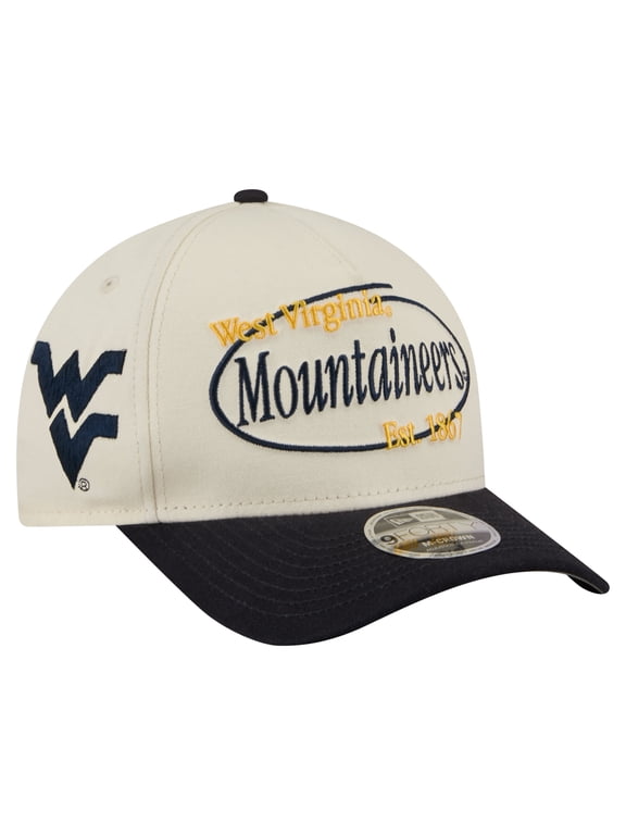 Men's New Era Natural/Navy West Virginia Mountaineers Prepster 9FORTY M-Crown Adjustable Hat