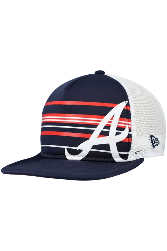 Men's New Era  Navy Atlanta Braves A-Frame Trucker 9FIFTY Snapback Hat