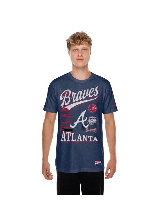 Men's New Era Navy Atlanta Braves Oversized Throwback Distressed T-Shirt