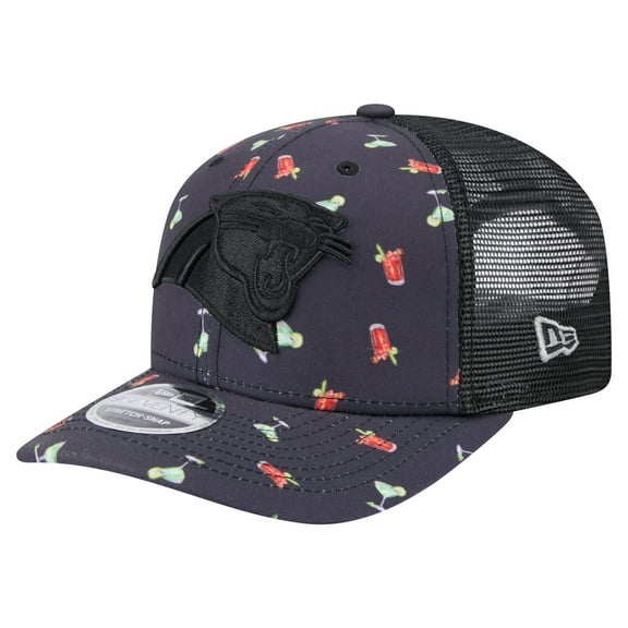 Men's-New Era  Navy/Black Carolina Panthers Adventure Drinks Pattern 9SEVENTY Stretch-Snap Hat