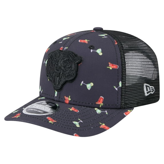 Men's-New Era Navy/Black Chicago Bears Adventure Drinks Pattern 9SEVENTY Stretch-Snap Hat
