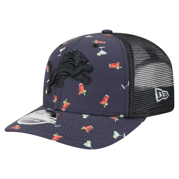 Men's-New Era Navy/Black Detroit Lions Adventure Drinks Pattern 9SEVENTY Stretch-Snap Hat