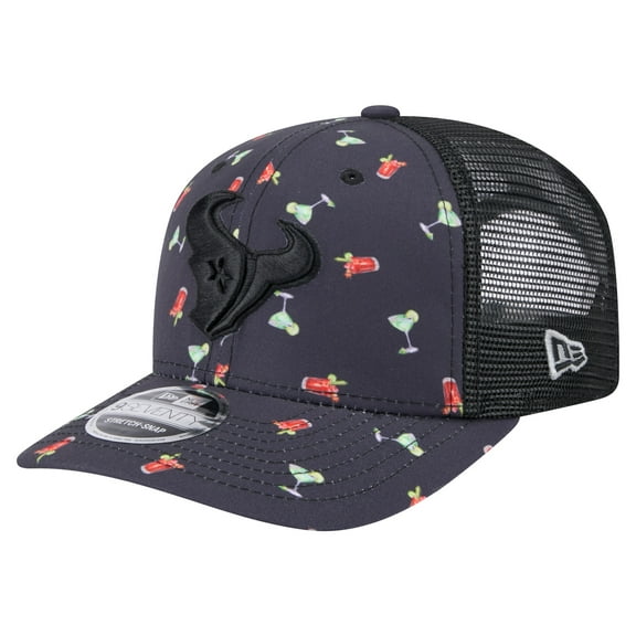 Men's-New Era Navy/Black Houston Texans Adventure Drinks Pattern 9SEVENTY Stretch-Snap Hat