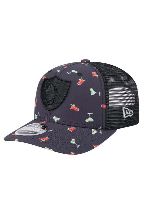 Men's-New Era Navy/Black Las Vegas Raiders Adventure Drinks Pattern 9SEVENTY Stretch-Snap Hat