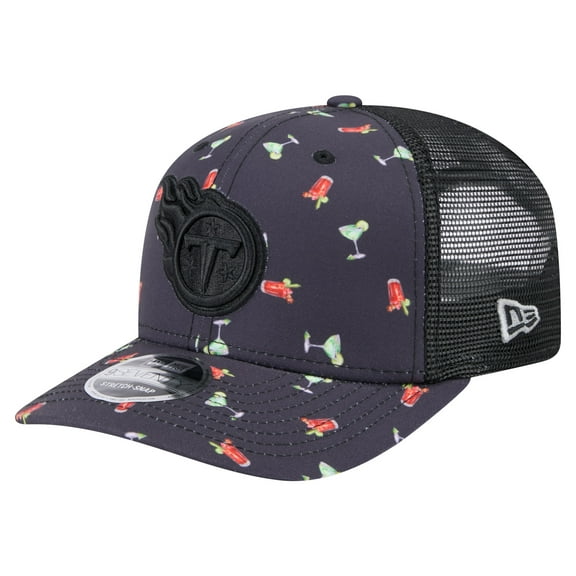 Men's-New Era Navy/Black Tennessee Titans Adventure Drinks Pattern 9SEVENTY Stretch-Snap Hat