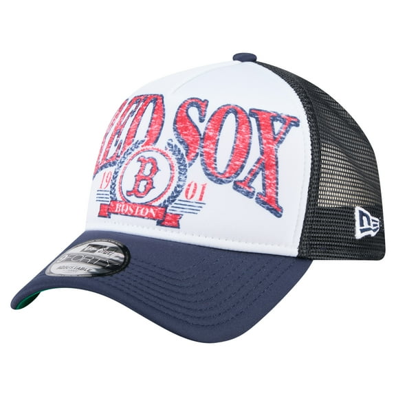 Men's New Era Navy Boston Red Sox Distressed 9FORTY A-Frame Adjustable Trucker Hat