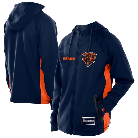 Men's New Era Navy Chicago Bears Combine Authentic Raglan Scuba Full-Zip Hoodie