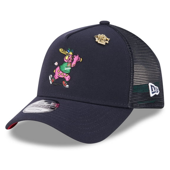 Men's New Era Navy Cleveland Guardians 2025 Big League Chew A-Frame 9FORTY Adjustable Trucker Hat