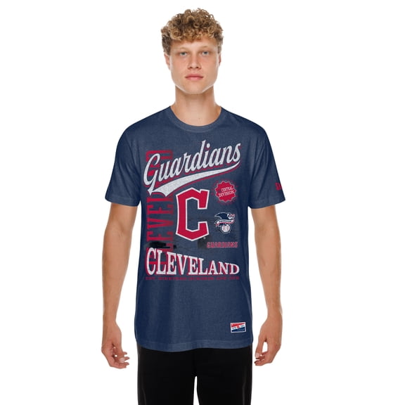 Men's New Era Navy Cleveland Guardians  Oversized Throwback Distressed T-Shirt