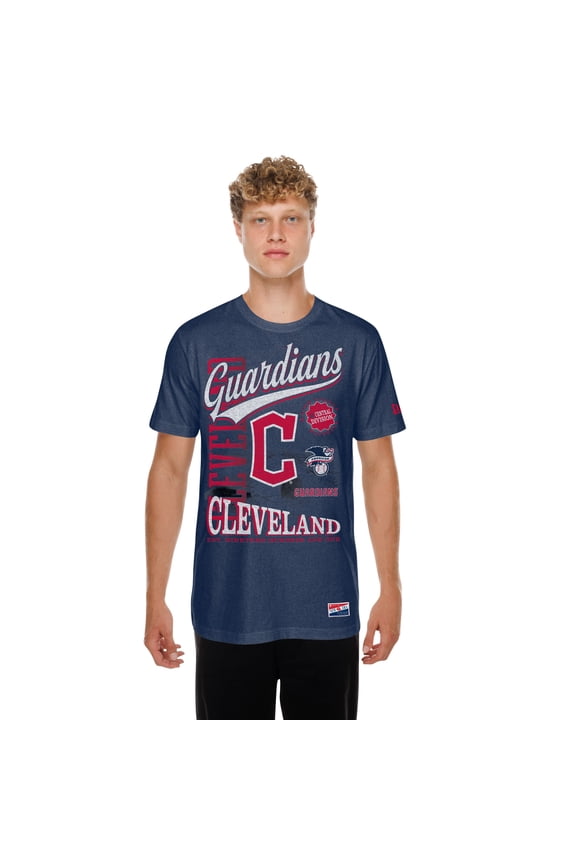 Men's New Era Navy Cleveland Guardians  Oversized Throwback Distressed T-Shirt