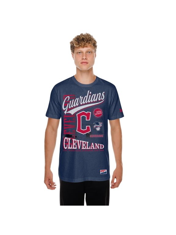 Men's New Era Navy Cleveland Guardians Oversized Throwback Distressed T-Shirt