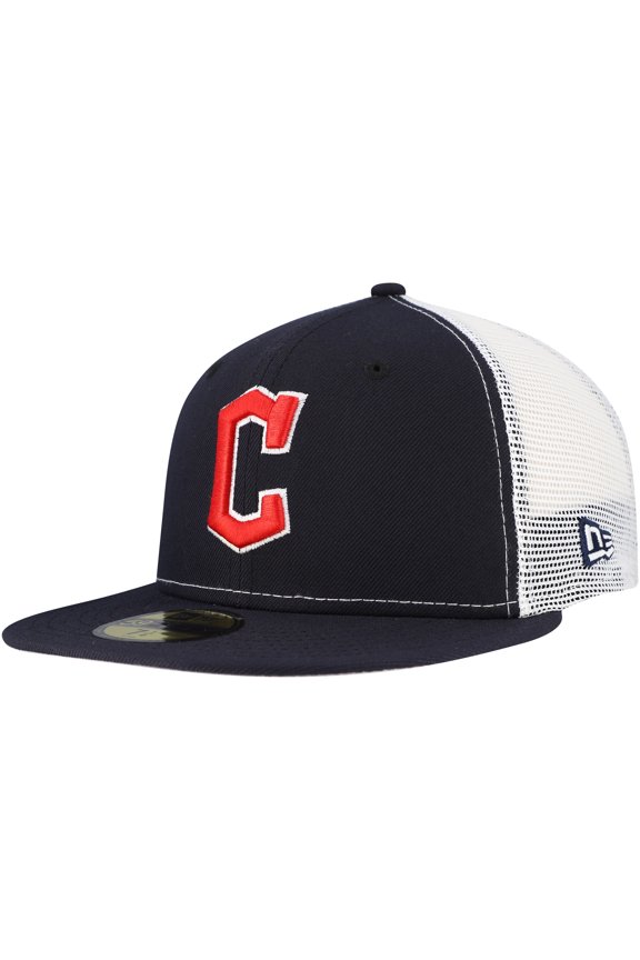 Men's New Era Navy Cleveland Guardians Team Color 59FIFTY Trucker Fitted Hat