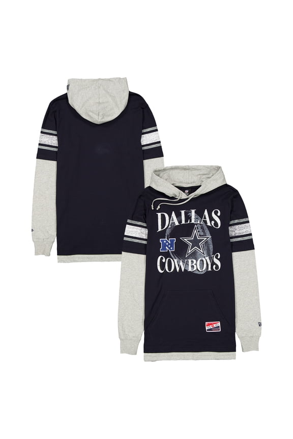 Men's New Era Navy Dallas Cowboys Twofer Layered Long Sleeve Hoodie T-Shirt