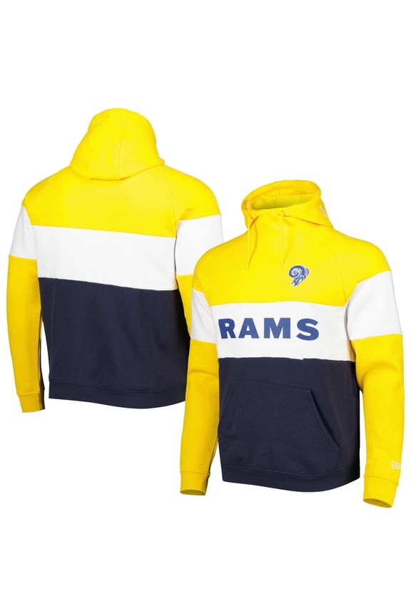 Men's New Era Navy/Gold Los Angeles Rams Colorblock Throwback Pullover Hoodie