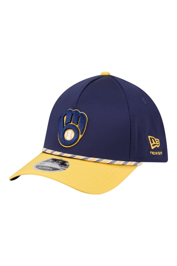 Men's New Era Navy/Gold Milwaukee Brewers Rope M-Crown A-Frame 39THIRTY Flex Hat