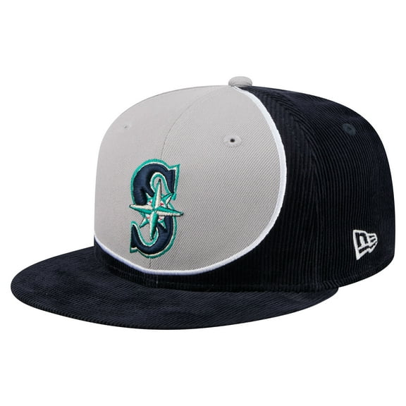 Men's New Era Navy/Gray Seattle Mariners Retro Split Corduroy Snapback Hat