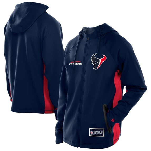 Men's New Era Navy Houston Texans Combine Authentic Raglan Scuba Full-Zip Hoodie