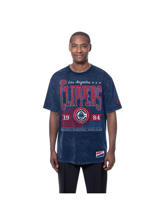 Men's New Era Navy LA Clippers Oversized Throwback Collection Mineral Wash T-Shirt