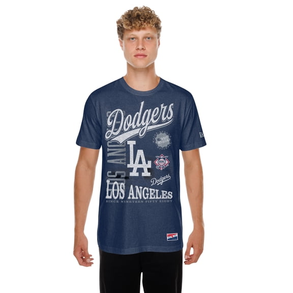 Men's New Era Navy Los Angeles Dodgers  Oversized Throwback Distressed T-Shirt