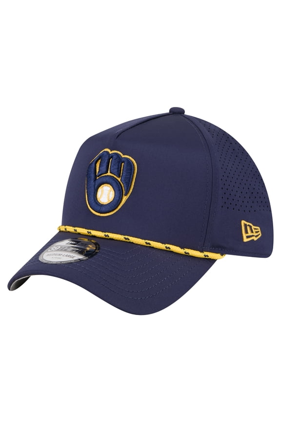 Men's New Era Navy Milwaukee Brewers 39THIRTY A-Frame Perforated Flex Hat