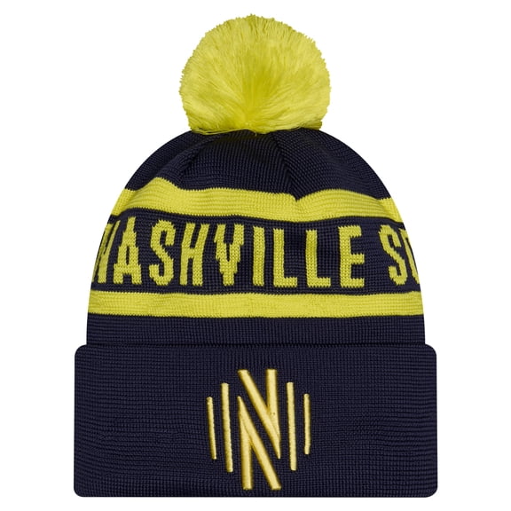 Men's New Era Navy Nashville SC 2026 Jersey Hook Cuffed Knit Hat with Pom