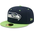 thumbnail image 1 of Men's New Era  Navy/Neon Green Seattle Seahawks Flipside 2Tone 59FIFTY Fitted Hat, 1 of 5