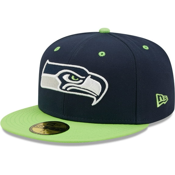 Men's New Era Navy/Neon Green Seattle Seahawks Flipside 2Tone 59FIFTY Fitted Hat