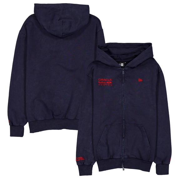 Men's New Era Navy Red Bull Racing Oversized Full-Zip Hoodie