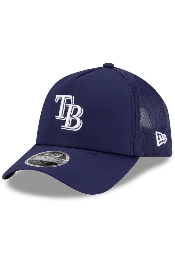 Men's New Era Navy Tampa Bay Rays 2026 Batting Practice Apex 9FORTY Adjustable Trucker Hat