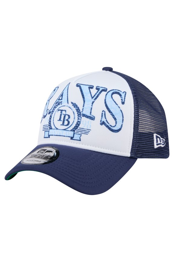 Men's New Era  Navy Tampa Bay Rays Distressed 9FORTY A-Frame Adjustable Trucker Hat