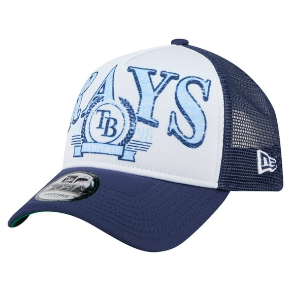 Men's New Era Navy Tampa Bay Rays Distressed 9FORTY A-Frame Adjustable Trucker Hat