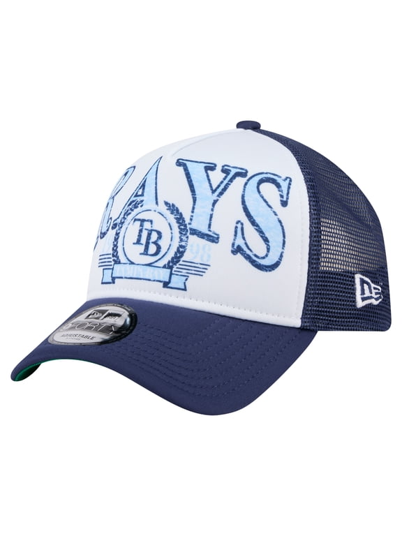 Men's New Era Navy Tampa Bay Rays Distressed 9FORTY A-Frame Adjustable Trucker Hat