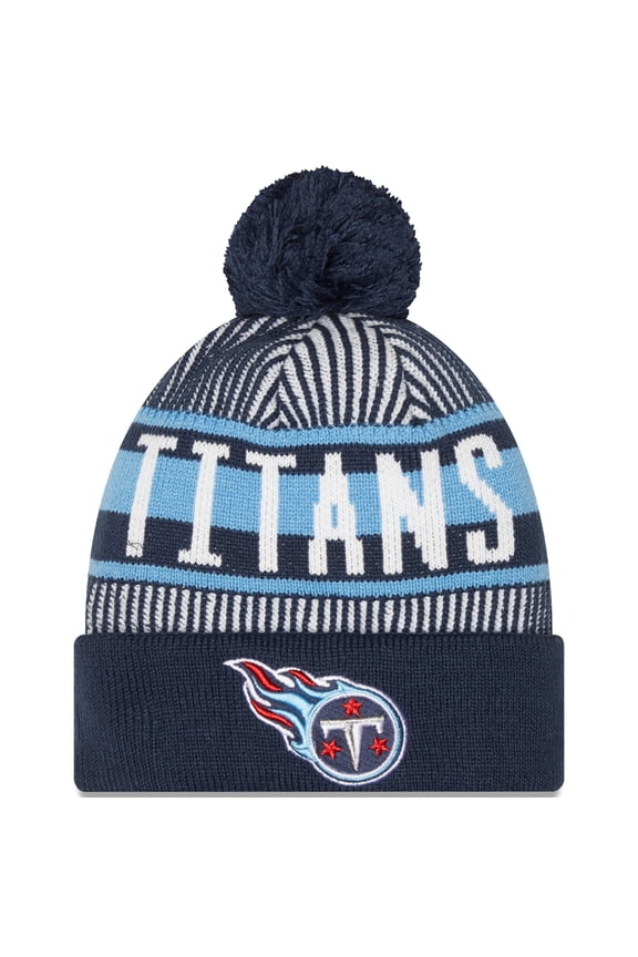 Men's New Era Navy Tennessee Titans Striped Cuffed Knit Hat with Pom