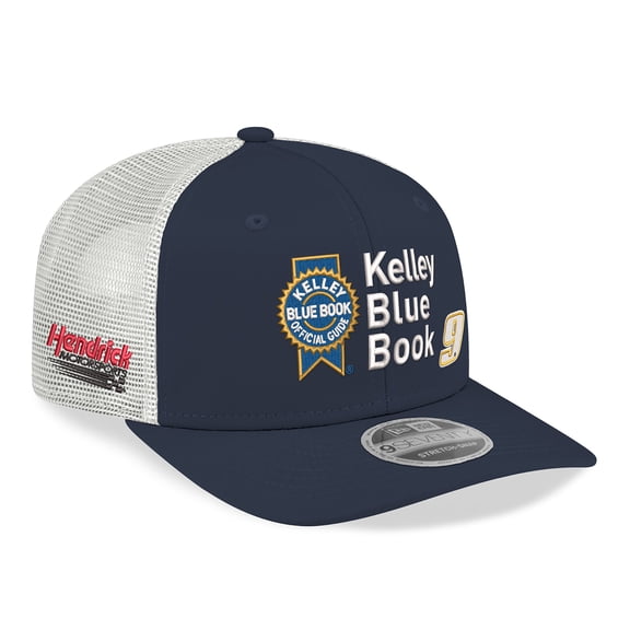 Men's New Era Navy/White Chase Elliott 2026 Kelly Blue Book 9SEVENTY Adjustable Trucker Hat