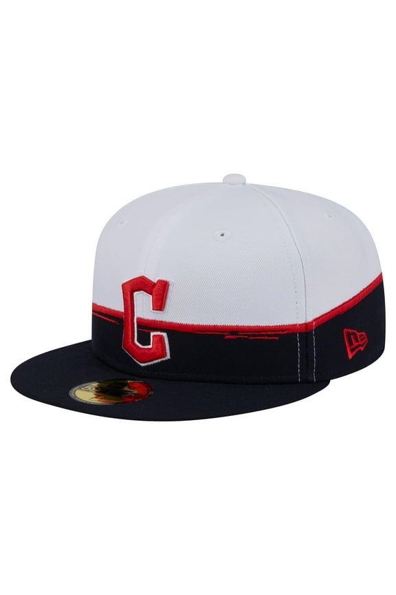 Men's New Era Navy/White Cleveland Guardians Paint Stroke 59FIFTY-Fitted Hat