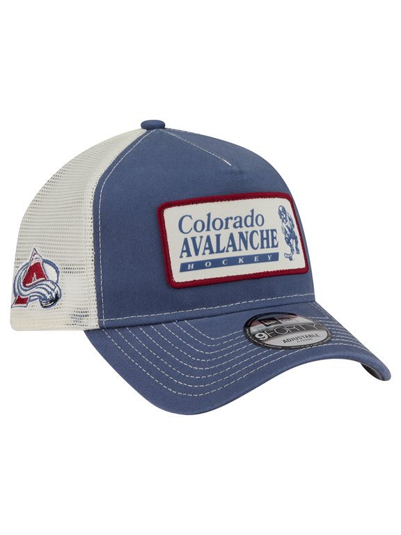 Men's New Era Navy/White Colorado Avalanche Skater Patch A-Frame 9FORTY Adjustable Trucker Hat