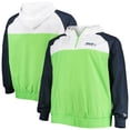 thumbnail image 1 of Men's New Era Neon Green/College Navy Seattle Seahawks Big & Tall League Raglan Quarter-Zip Hoodie, 1 of 3