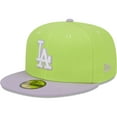 thumbnail image 1 of Men's New Era Neon Green/Lavender Los Angeles Dodgers Spring Color Two-Tone 59FIFTY Fitted Hat, 1 of 6