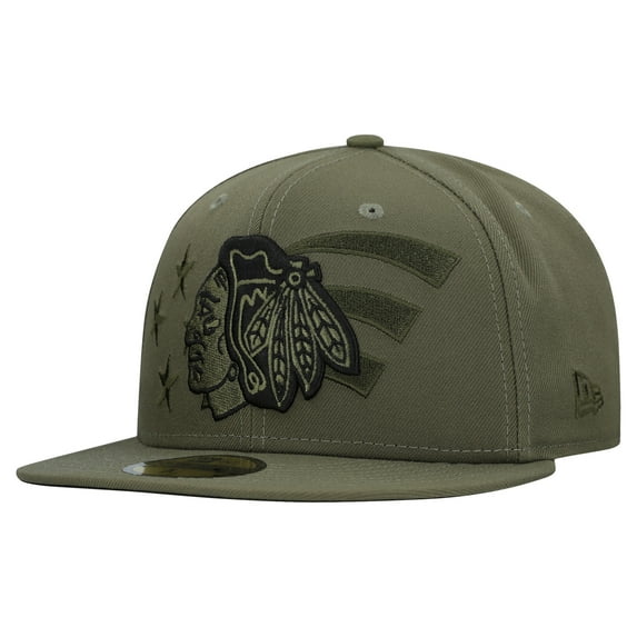 Men's New Era Olive Chicago Blackhawks Military Appreciation Flag 59FIFTY Fitted Hat