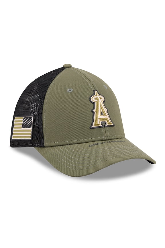 Men's New Era Olive Los Angeles Angels 2026 Armed Forces Day 39THIRTY M-Crown Flex Hat