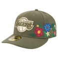 thumbnail image 1 of Men's New Era Olive Los Angeles Lakers Tonal Florals 59FIFTY Fitted Hat, 1 of 5