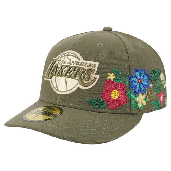 Men's New Era Olive Los Angeles Lakers Tonal Florals 59FIFTY Fitted Hat