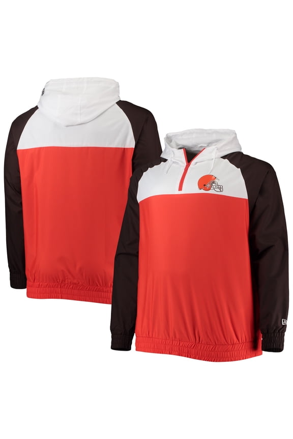 Men's New Era Orange/Brown Cleveland Browns Big & Tall League Raglan Quarter-Zip Hoodie