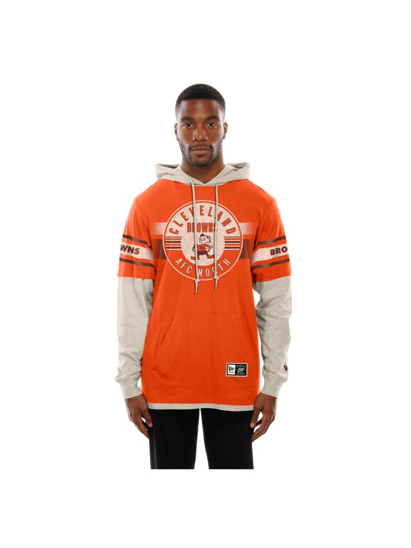Men's New Era Orange Cleveland Browns Twofer Layered Long Sleeve Hooded T-Shirt