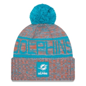 Men's New Era Orange Miami Dolphins 2025 Sideline Cold Weather Cuffed Knit Hat with Pom