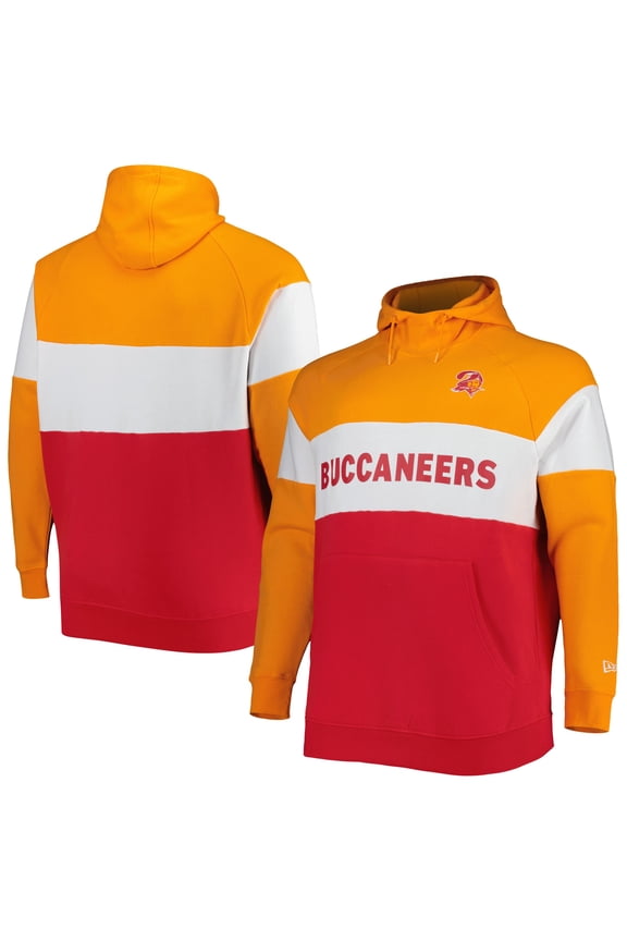 Men's New Era Orange/Red Tampa Bay Buccaneers Big & Tall Throwback Colorblock Fleece Raglan Pullover Hoodie