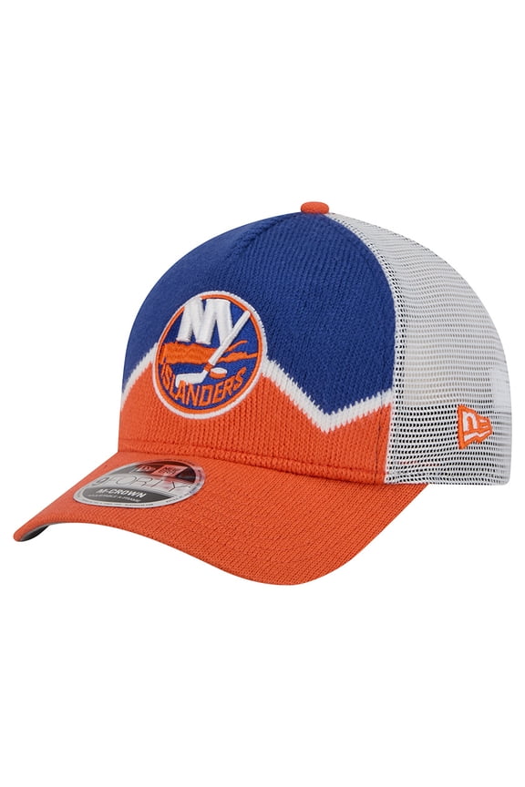 Men's New Era Orange/Royal New York Islanders Hockey Sock 9FORTY A-Frame M-Crown Adjustable Trucker Hat
