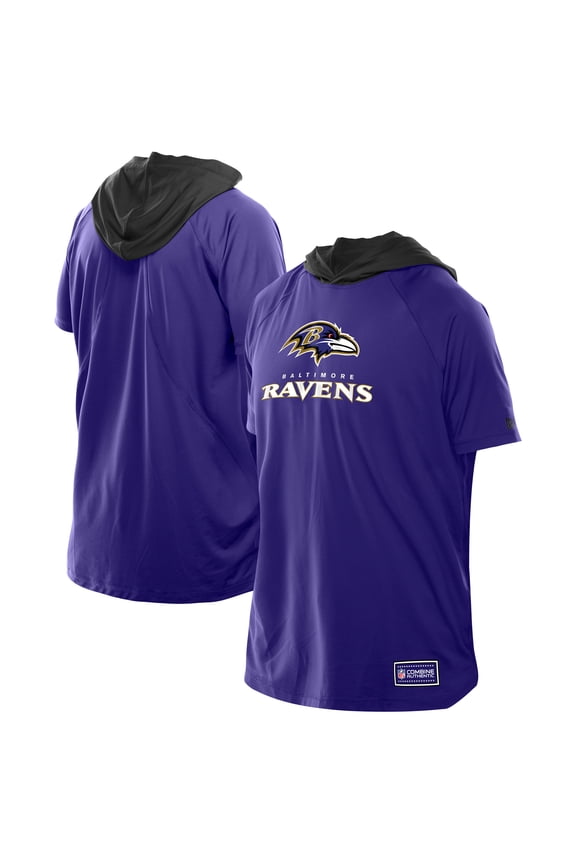 Men's New Era Purple Baltimore Ravens Combine Authentic Hooded Raglan Short-Sleeve T-Shirt
