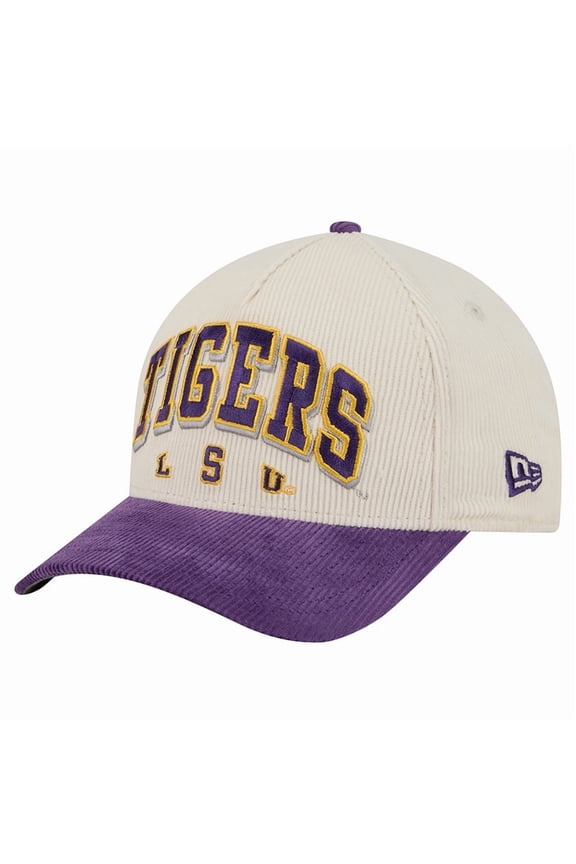 Men's New Era Purple/Cream LSU Tigers Arch Two-Tone Corduroy 9FORTY A-Frame Adjustable Hat