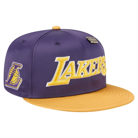 Men's-New Era  Purple/Gold Los Angeles Lakers Throwback Satin Vintage Pin Two-Tone 59FIFTY Fitted Hat